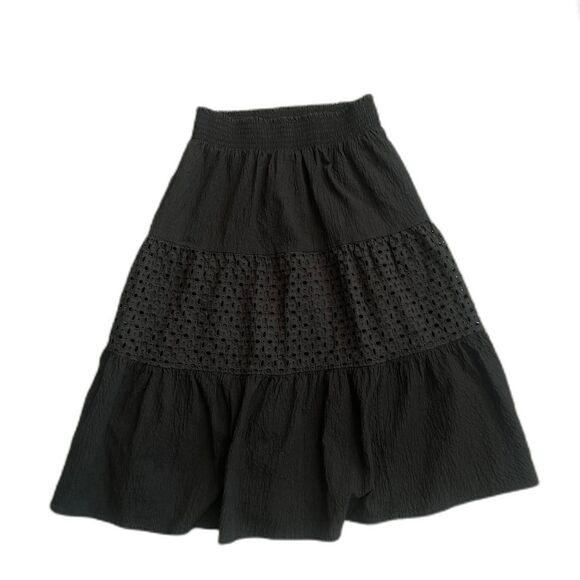 Nine West black tiered maxi skirt boho goth cottage - Picture 1 of 5